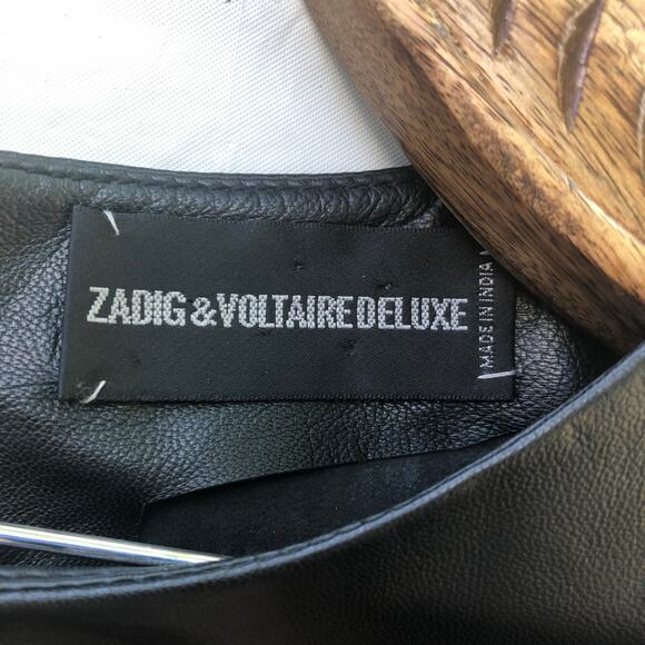 Zadig Voltaire Deluxe Lamb Leather Fringe Moto Top Black Small - Picture 3 of 12